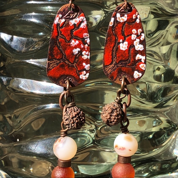 Cherry Blossom Copper Earrings - Picture 2 of 4